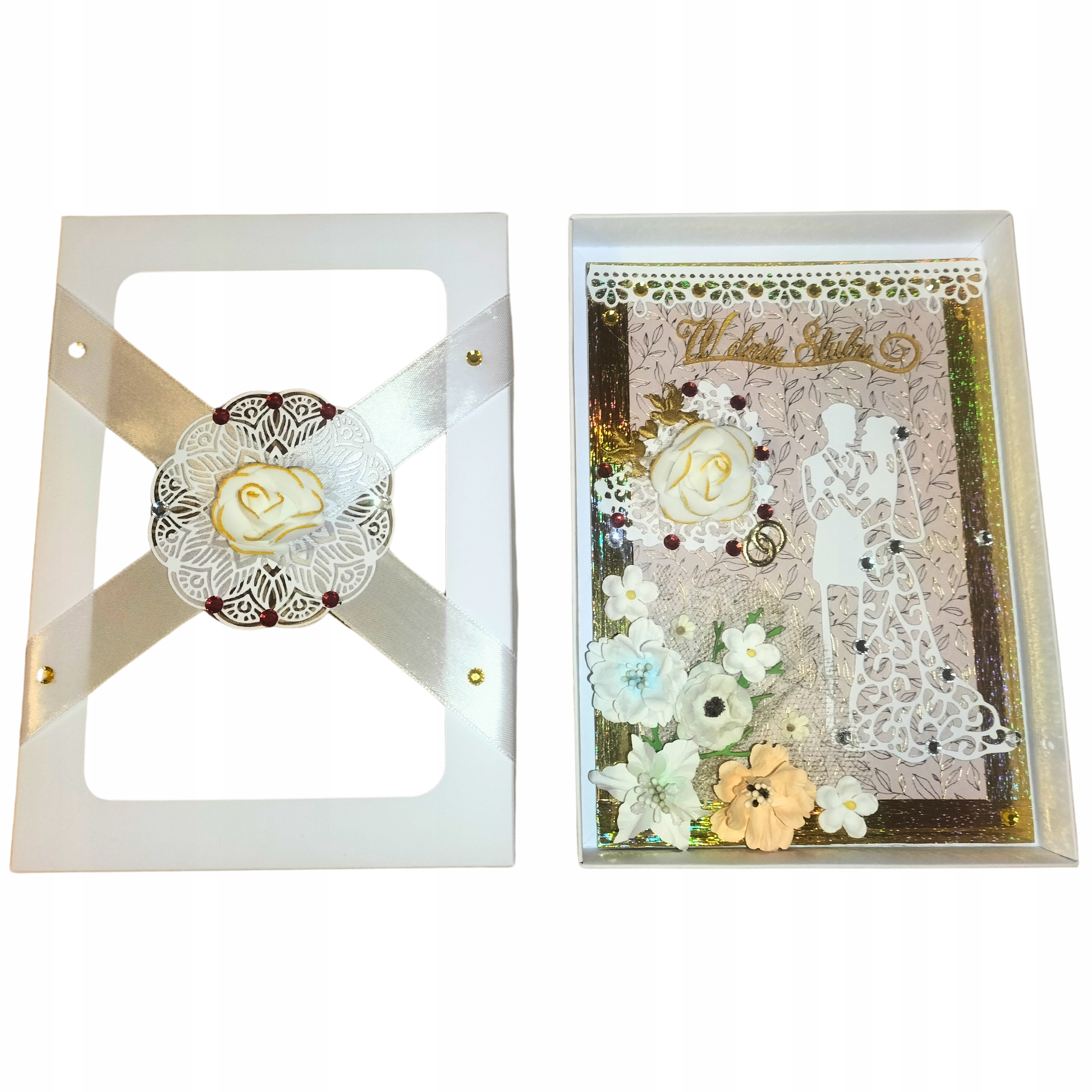 Kartka Prezent na Ślub Ręcznie Robiona Pamiątka Ślubu z Kopertą Życzeniami