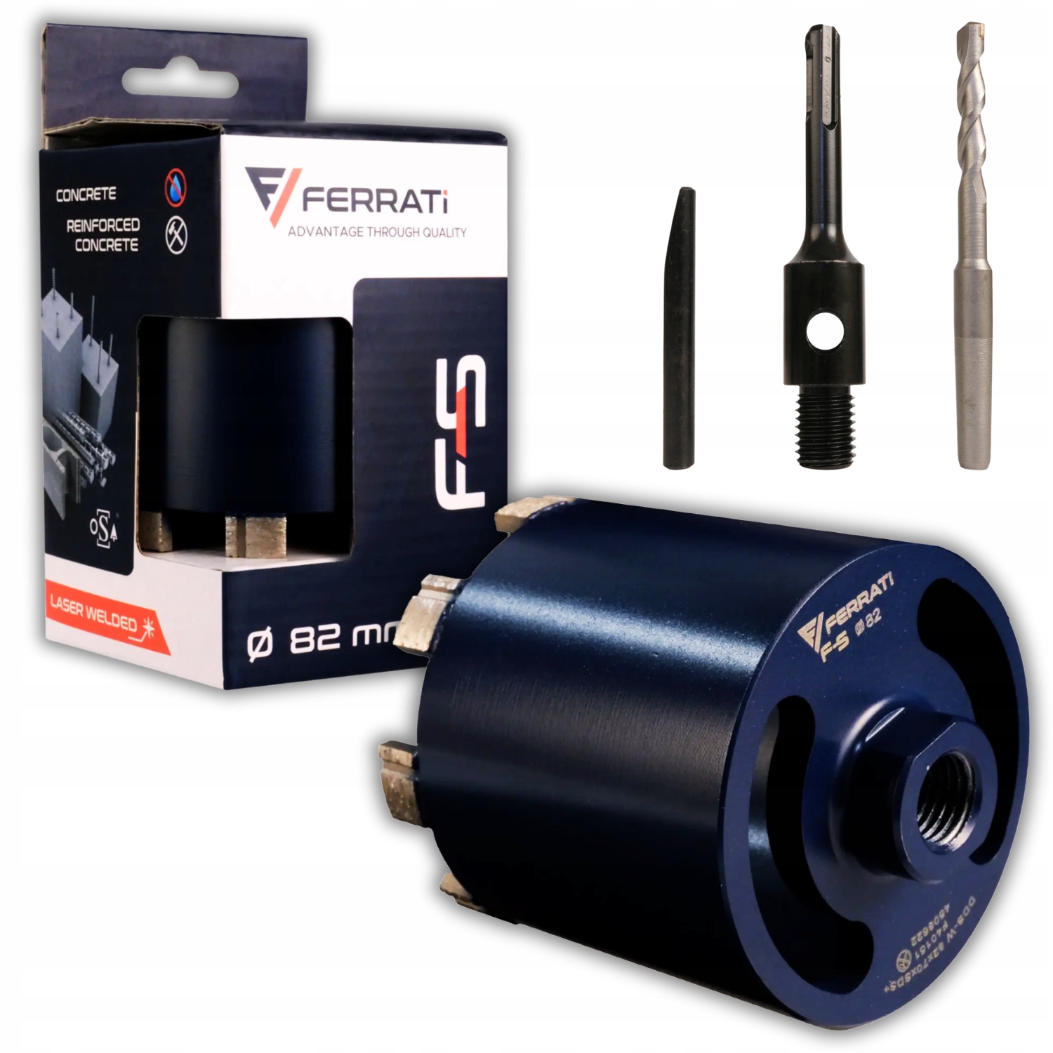 Wiertlo koronowe diamentowe 82 mm M16 Ferrati wiertło prowadzące i klin