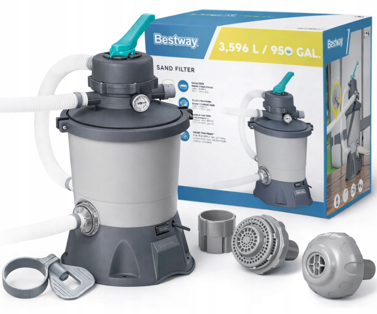 BESTWAY 58515 POMPA PIASKOWA FILTRUJĄCA DO BASENÓW 3596L/h + ZŁĄCZKI, WĘŻE