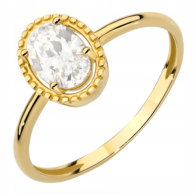 Zlatý Prstýnek pr 585 Velký Zirkon Oválné ozdobné očko Vazba 14k vel.22
