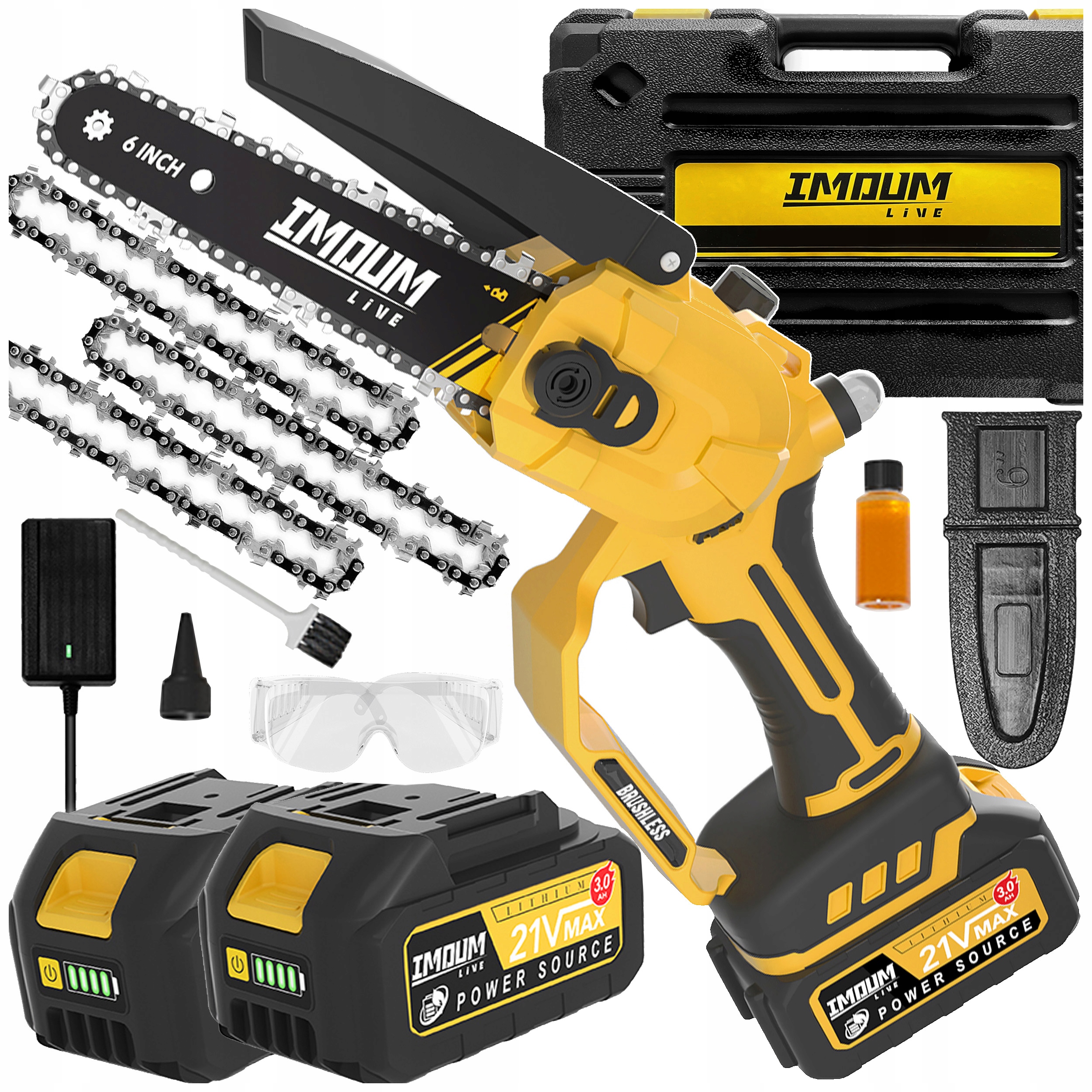 Piła Łańcuchowa Akumulatorowa Pro Pilarka 6" 2 Aku Walizka 3 Łańcuchy Imoum