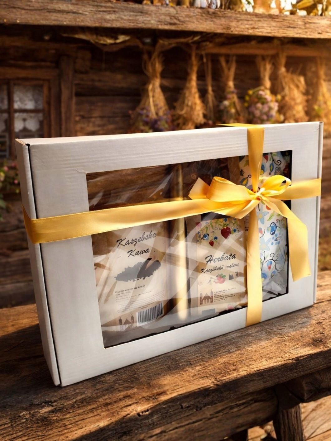 Kašubský kuchyňský set – zástěra, rukavice, káva, čaj, svíčka