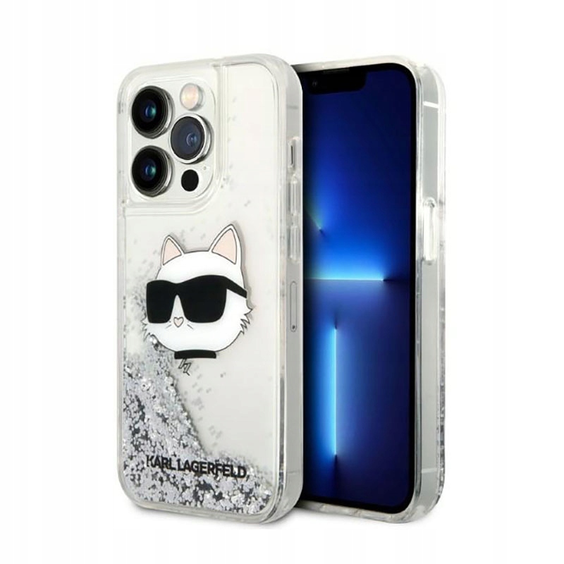 Karl Lagerfeld Glitter Nft Choupette Head Pouzdro pro iPhone 14 Pro stříbrné