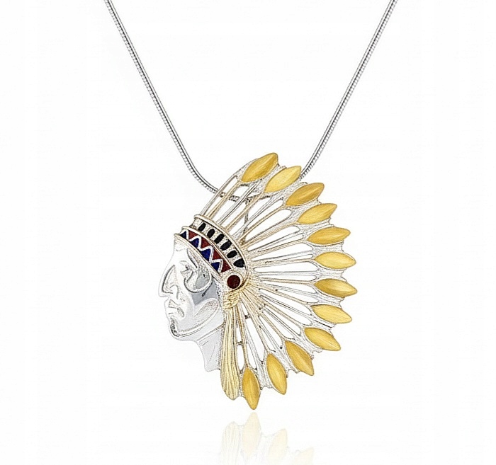 Stříbrný Přívěsek S Hlavou Indiána A Světlým Jantarem