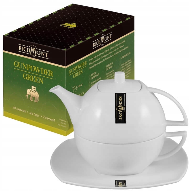 Richmont Green Gunpowder 40x4g i komplet ceramiczny Duo z dzbankiem 450 ml