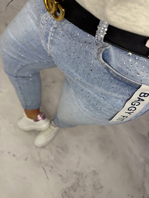 Džínové kalhoty s jasnými zirkony a krystaly vel. 3XL R 29 Baggy Fit Re Dress