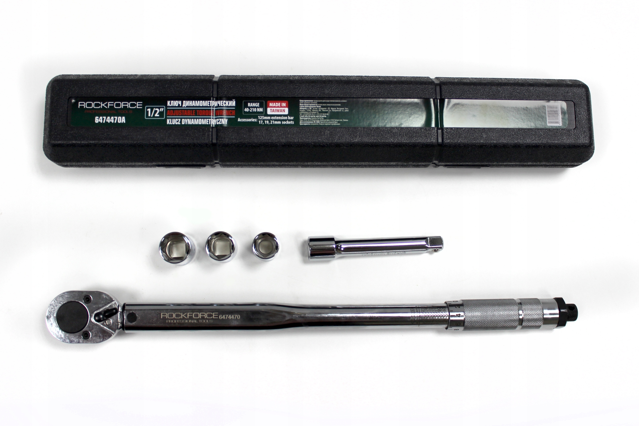 Momentový kľúč 1/2" 40-210 Nm nástavce Rockforce