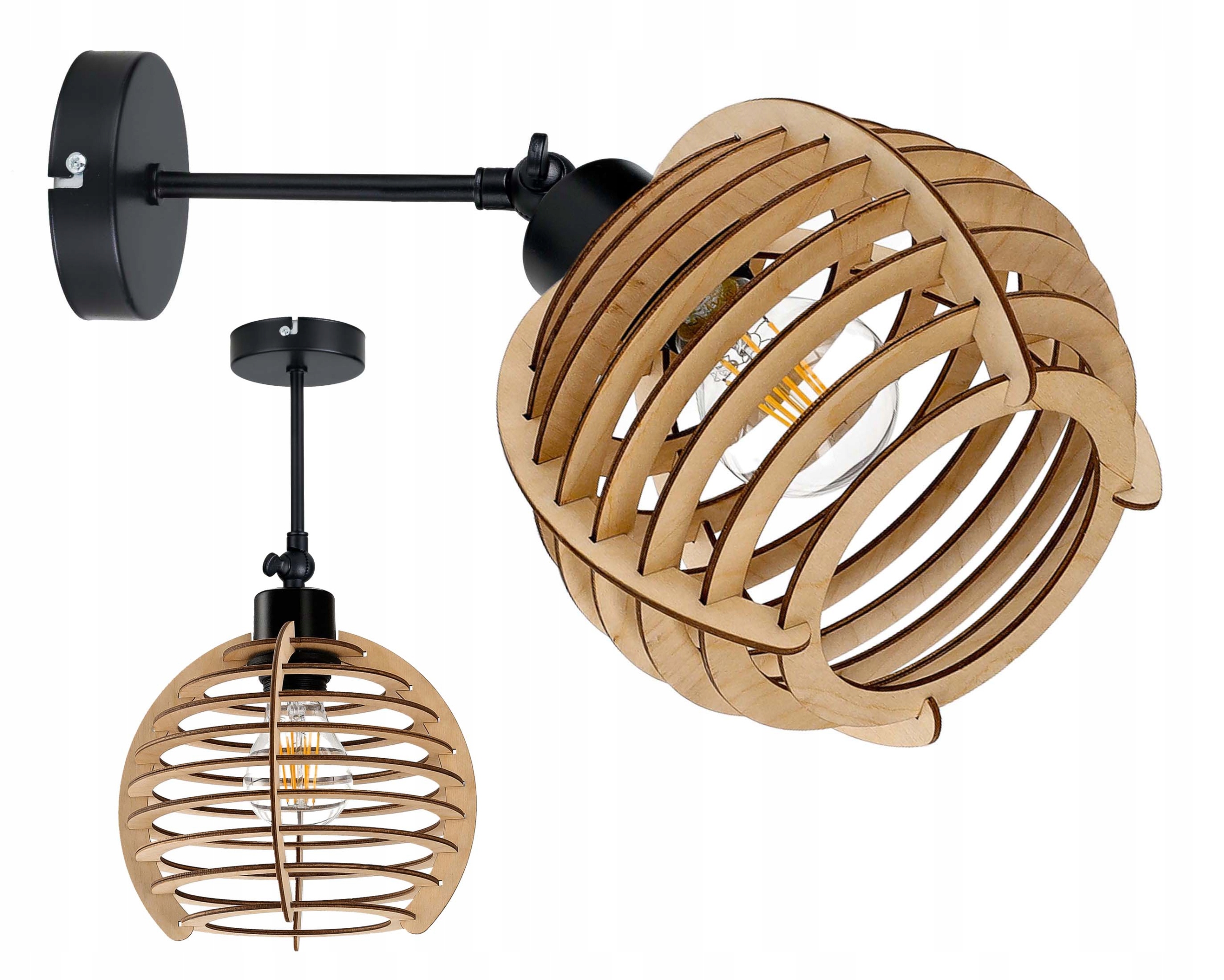 

Lampa kinkiet E27 ścienny ruch loft Drewno sfera 1