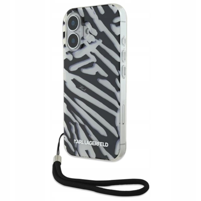 Karl Lagerfeld IML Zebra Pattern & Cord Pouzdro pro iPhone 16 (černé)