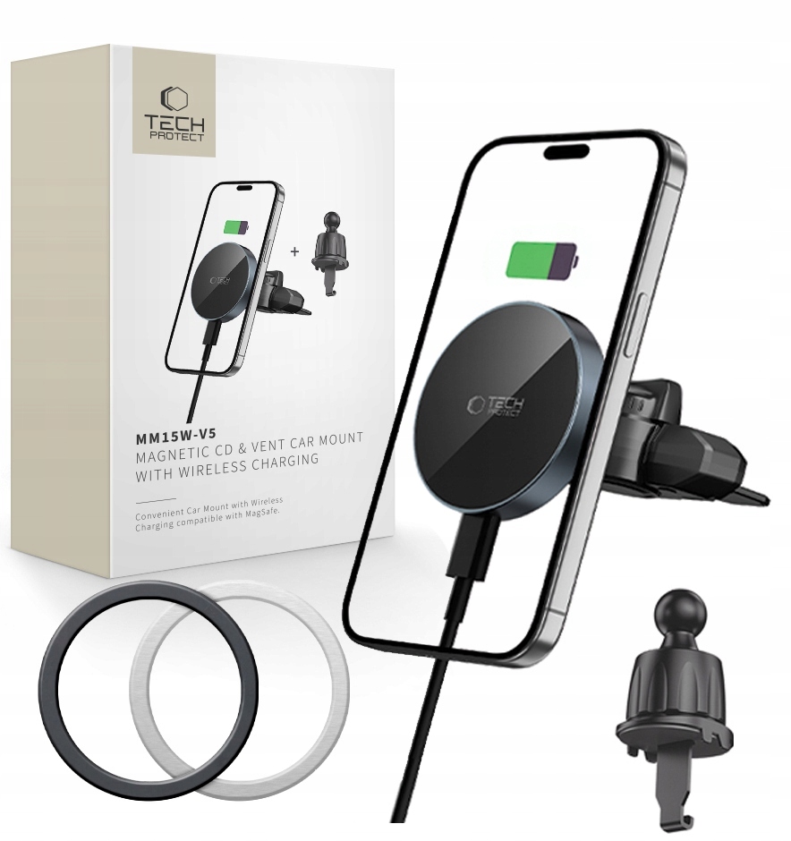 Uchwyt Samochodowy Na Telefon Ładowarka Qi Magsafe Do Kratki I Slot CD