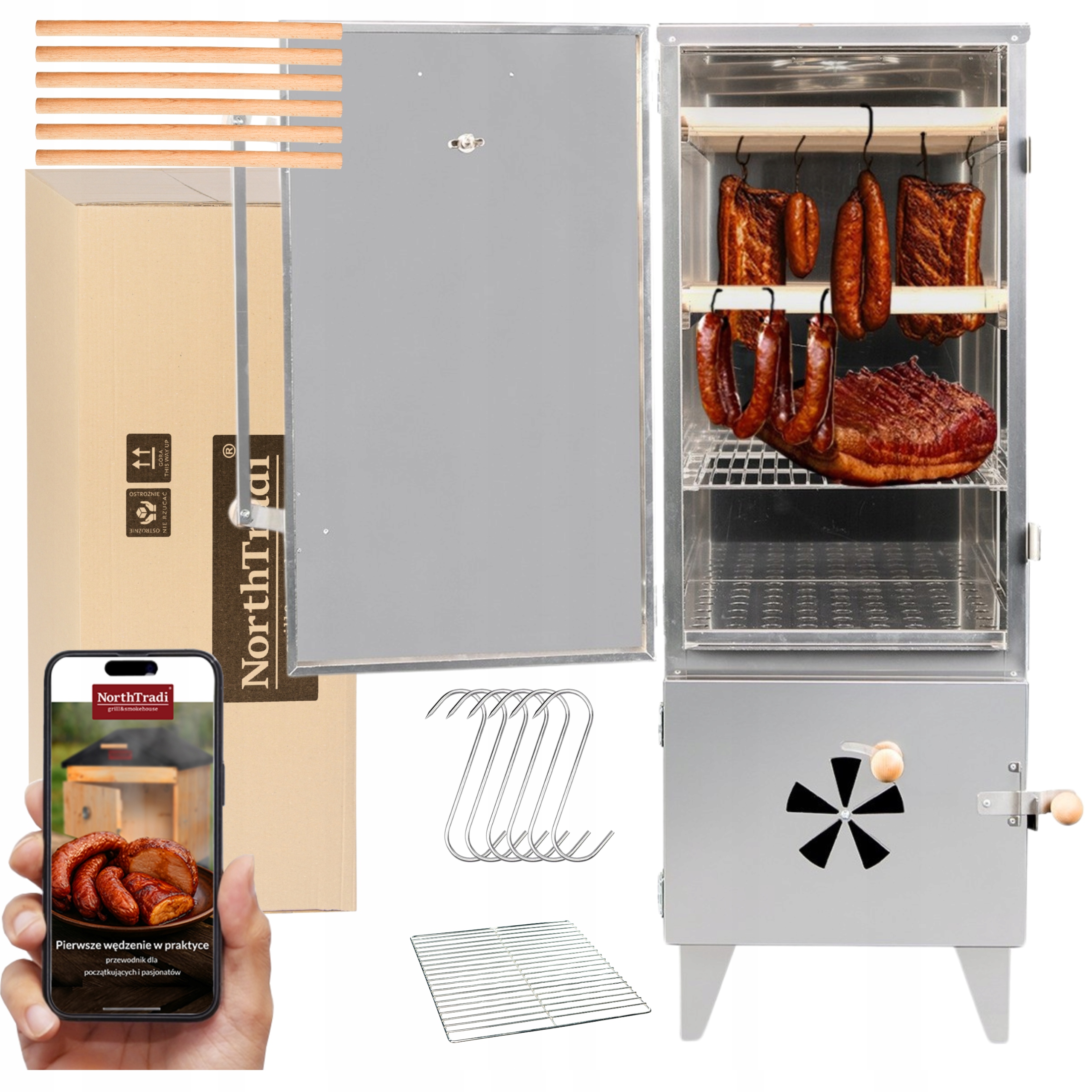 Wędzarnia Ogrodowa Domowa Stalowa Nierdzewna Z Funkcją Grill 2w1 Inox