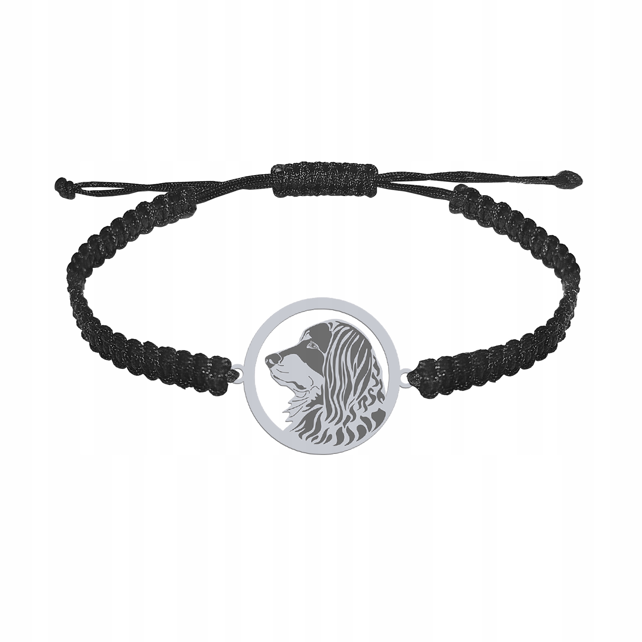 Stříbrný náramek se psem Hovawart 925 Dárek Žena Makramé Gravírování