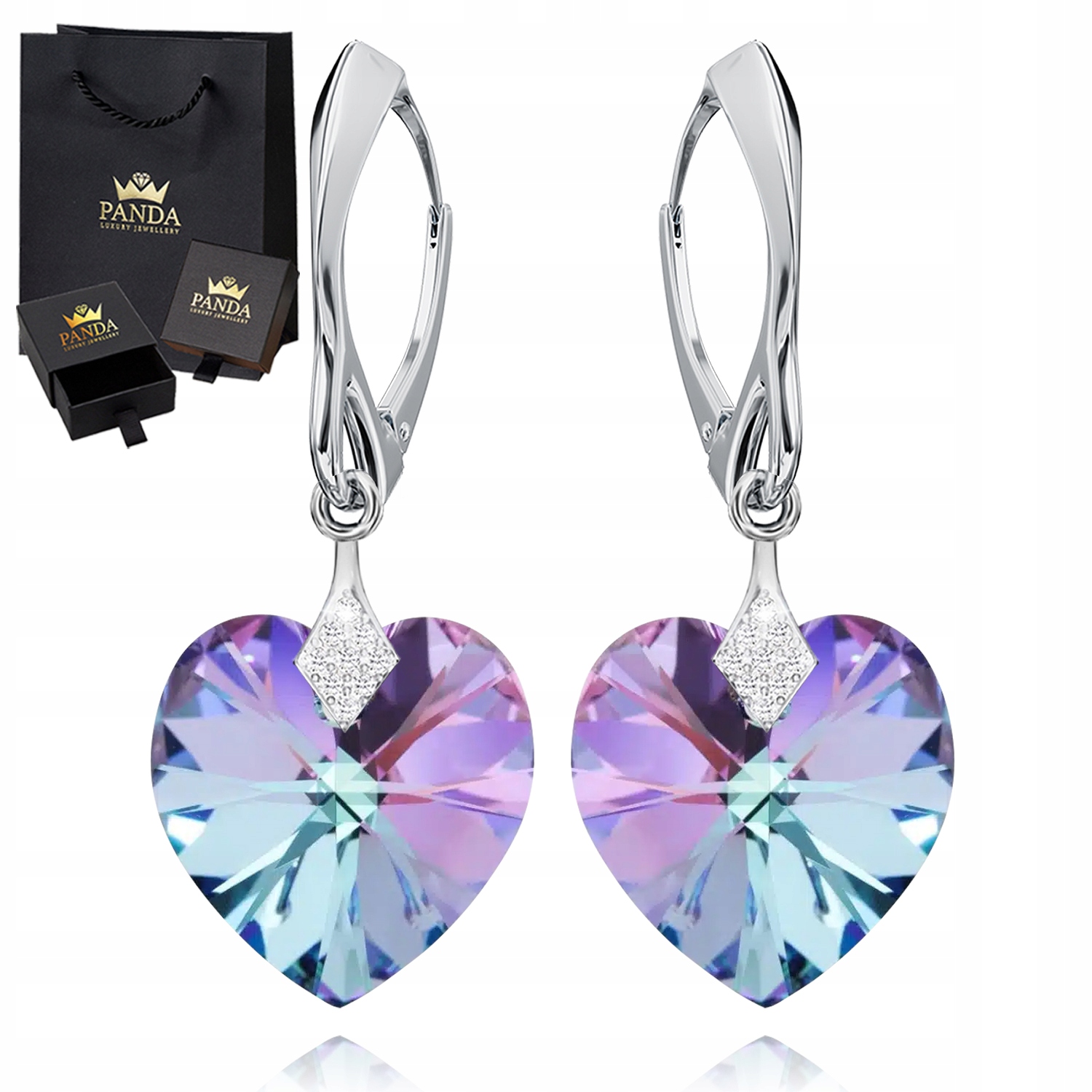 Stříbrné Náušnice ve tvaru srdce s krystaly, Dárek pro manželku, matku, na Valentýna, Svatba 925