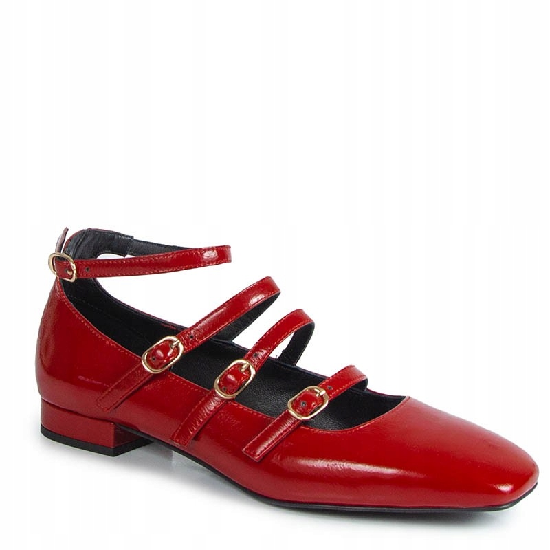 Carinii B9965 Červené Kožené Baleríny S Ozdobnými Pásky 39