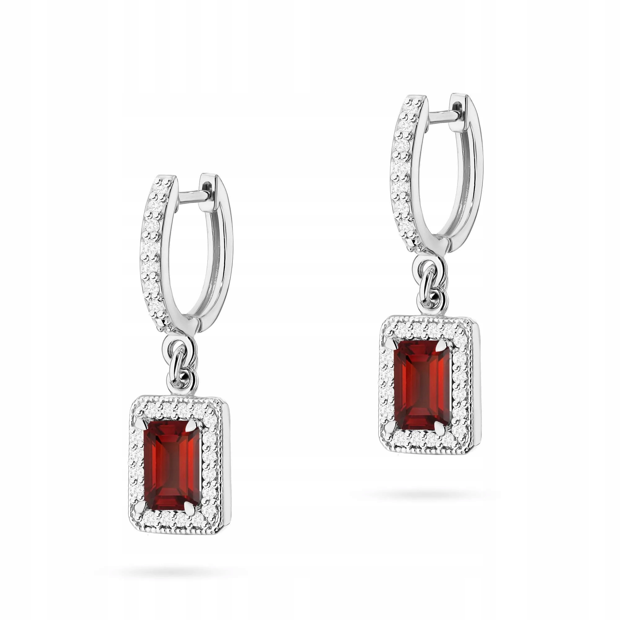 Złote kolczyki z granatem 2 x 0,70ct białe złoto pr. 585