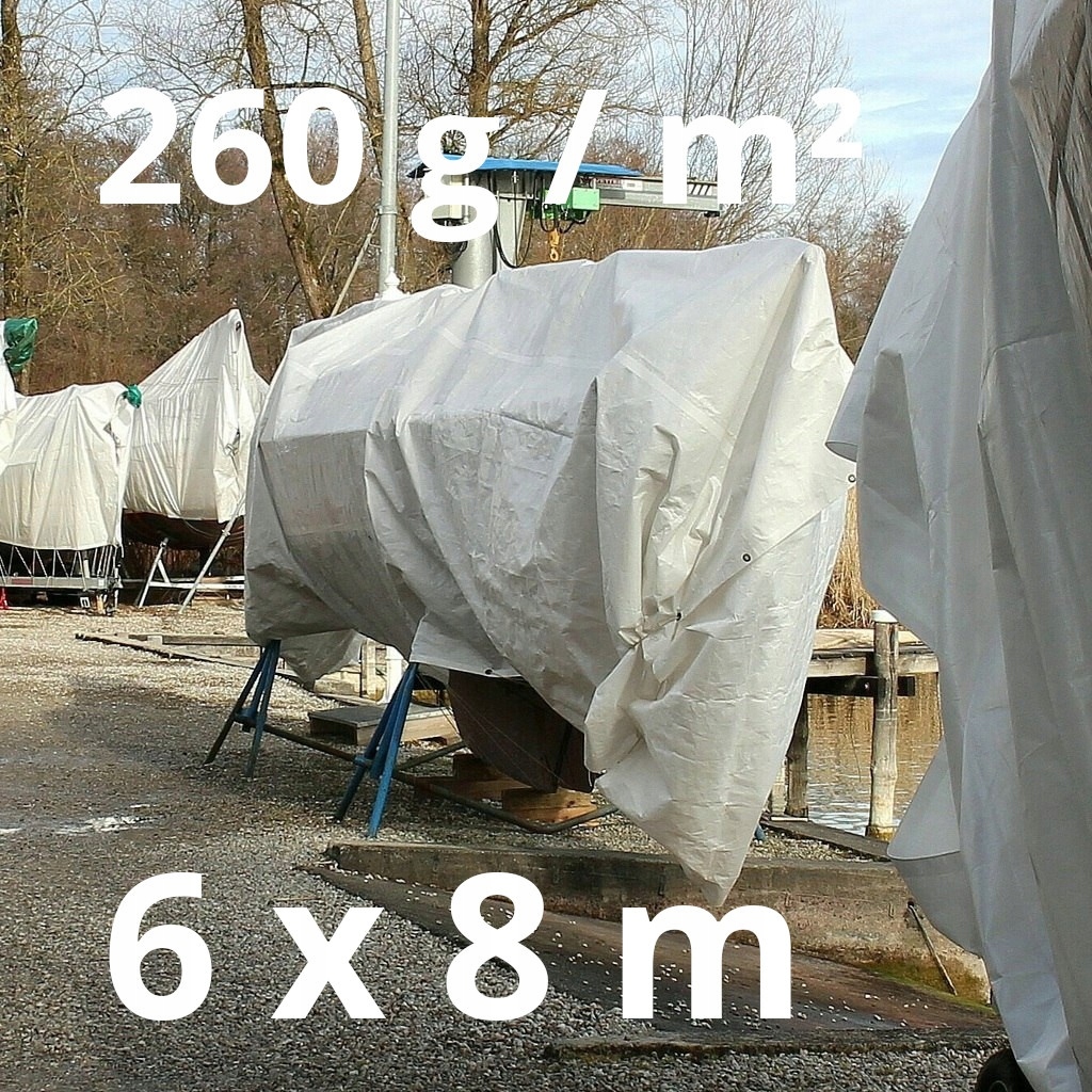 Zesílená plachta 6 × 8 m 260 g/m² s oky, Uv, voděodolná