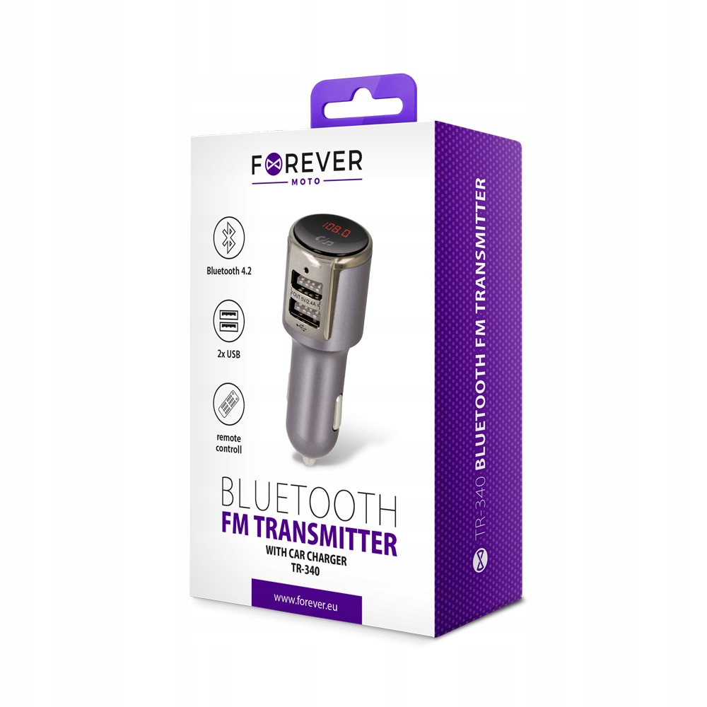 Forever transmiter FM Bluetooth TR-340 srebrny Źródło sygnału bluetooth USB