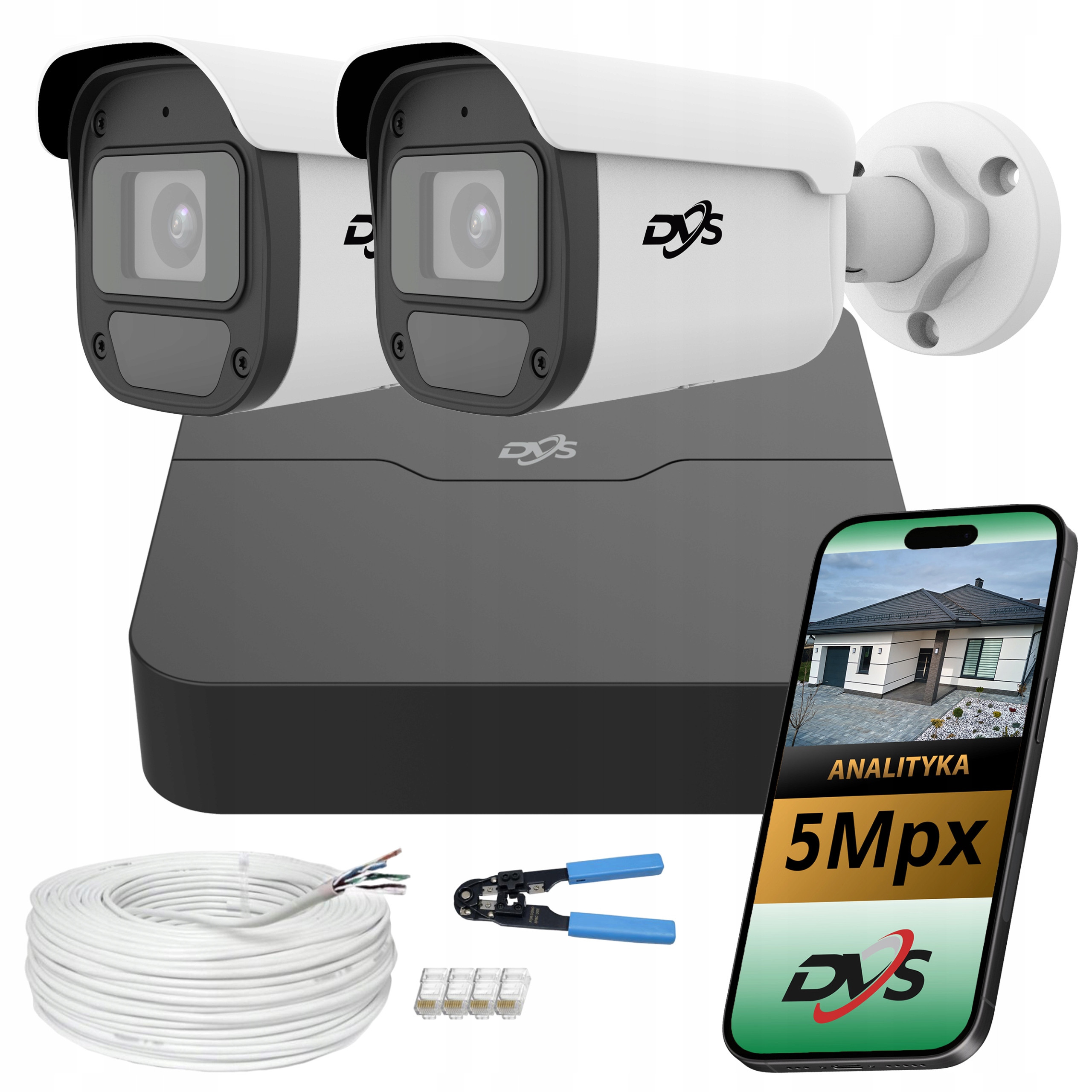 Sada na monitorovanie 2 5Mpx Ip kamery PoE do domu a bytu Ai Dvs