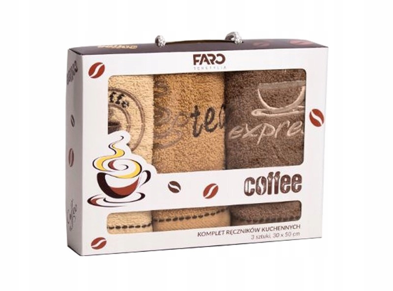 Virtuvinių rankšluosčių rinkinys 3vnt. 30x50 dėžutėje COFFEE DOVANA ŠLUOSTĖS