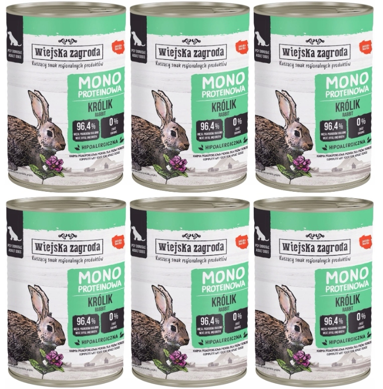 Wiejska Zagroda Mono Królik 6 x 400g dla Psa