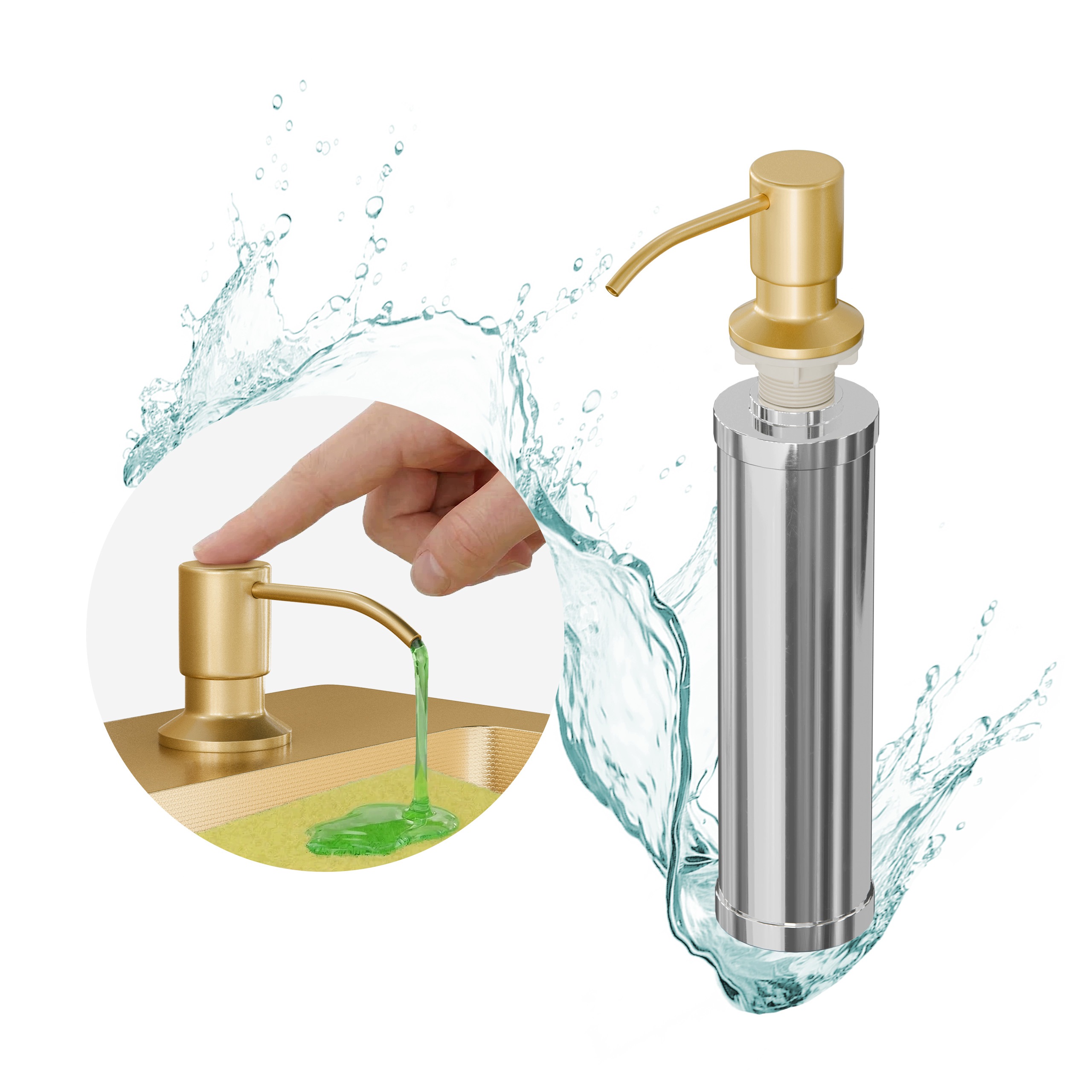 Dávkovač saponátu na nádobí do kuchyňského dřezu, 250 ml, zlatý, nerezová ocel