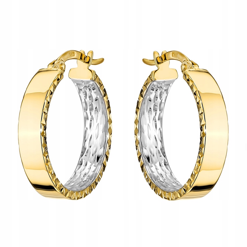Zlaté Náušnice pr. 585 Kolečka 18mm Dvoubarevné 14k