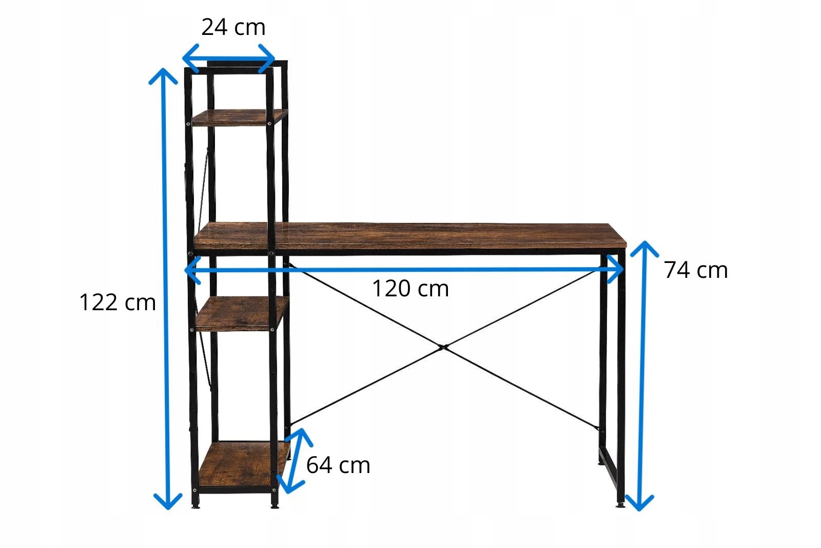 CANTO B1 biurko loft czarne, dąb rustykalny loftowe drabinka rustykalne Szerokość mebla 120 cm
