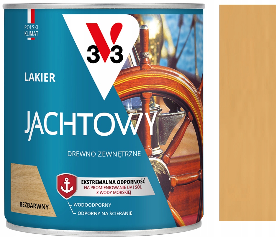 V33 Lakier Jachtowy Do Drewna Odporny Na Wodę Na Zewnątrz Bezbarwny 2.5L