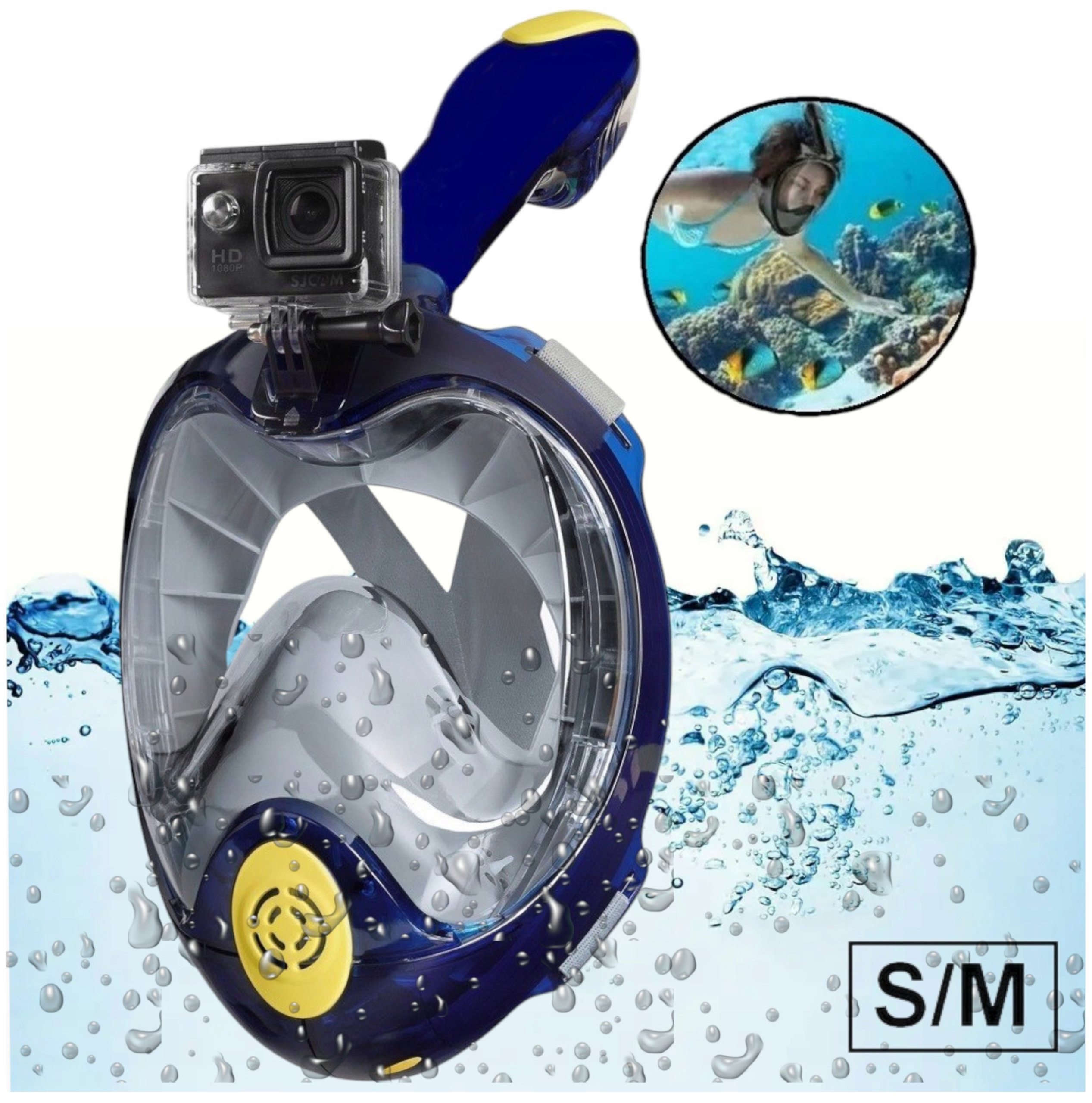 Maska Do nurkowania Snorkeling Pełnotwarzowa Na całą twarz Do Wody S/m Blue