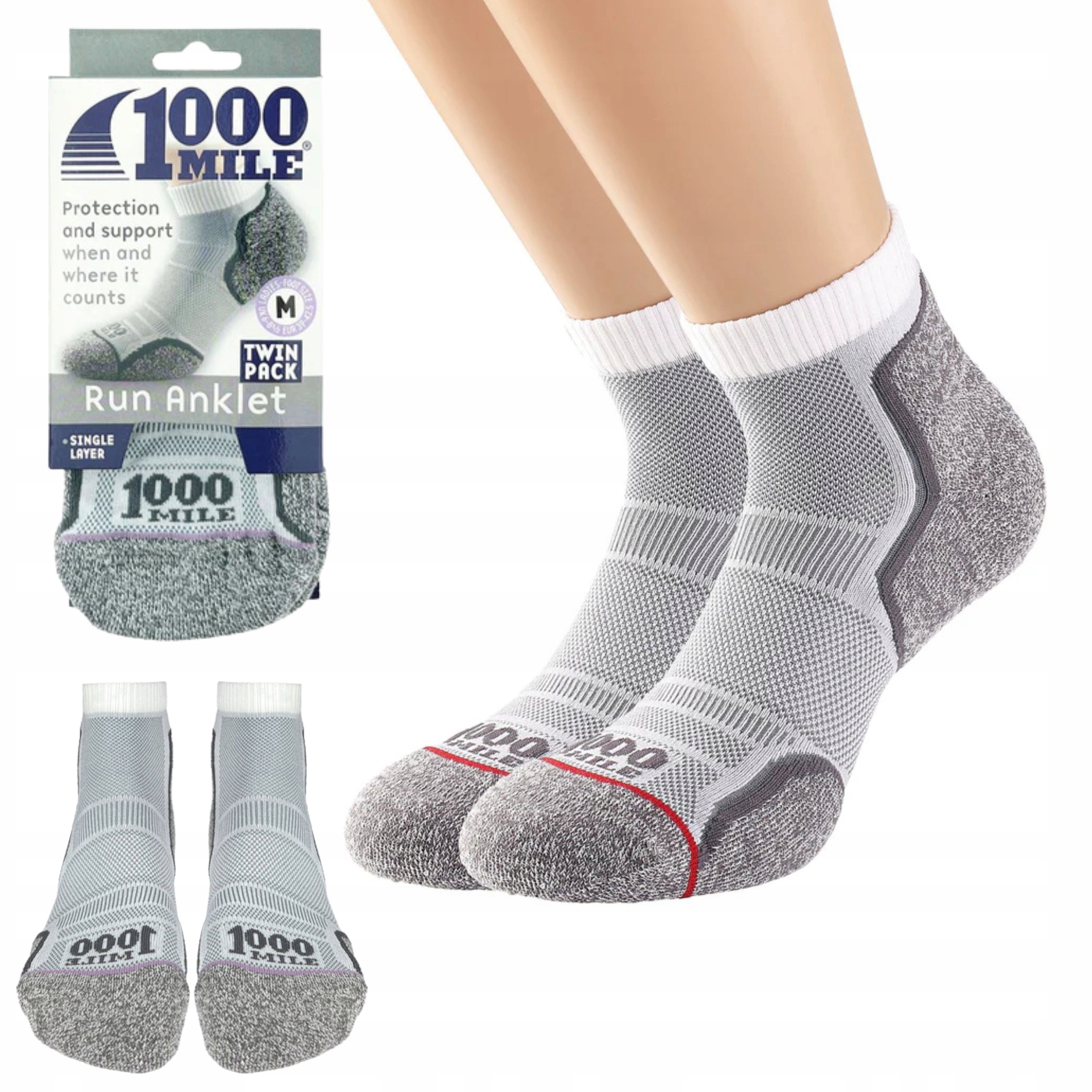 Skarpety Biegowe 1000MILE Run Anklet 2 Pary Dwupack Do Biegania M 39-42,5