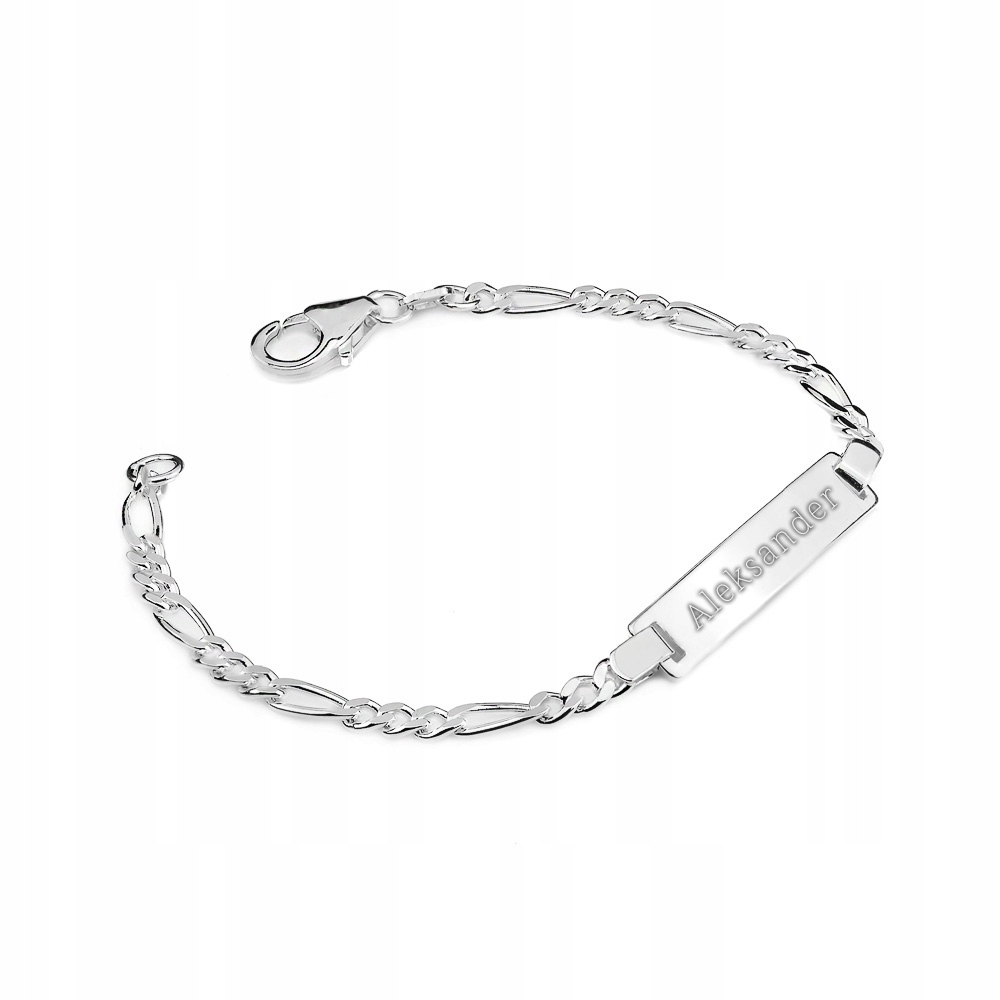 Stříbrný Dětský Náramek ryzost 925 Figaro Destička pro Gravírování Krabička