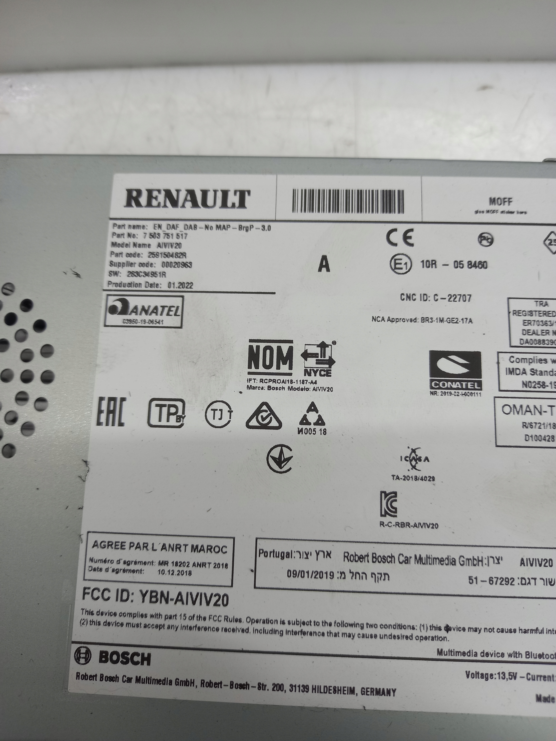 радио renault TRAFIC IV 7503751517