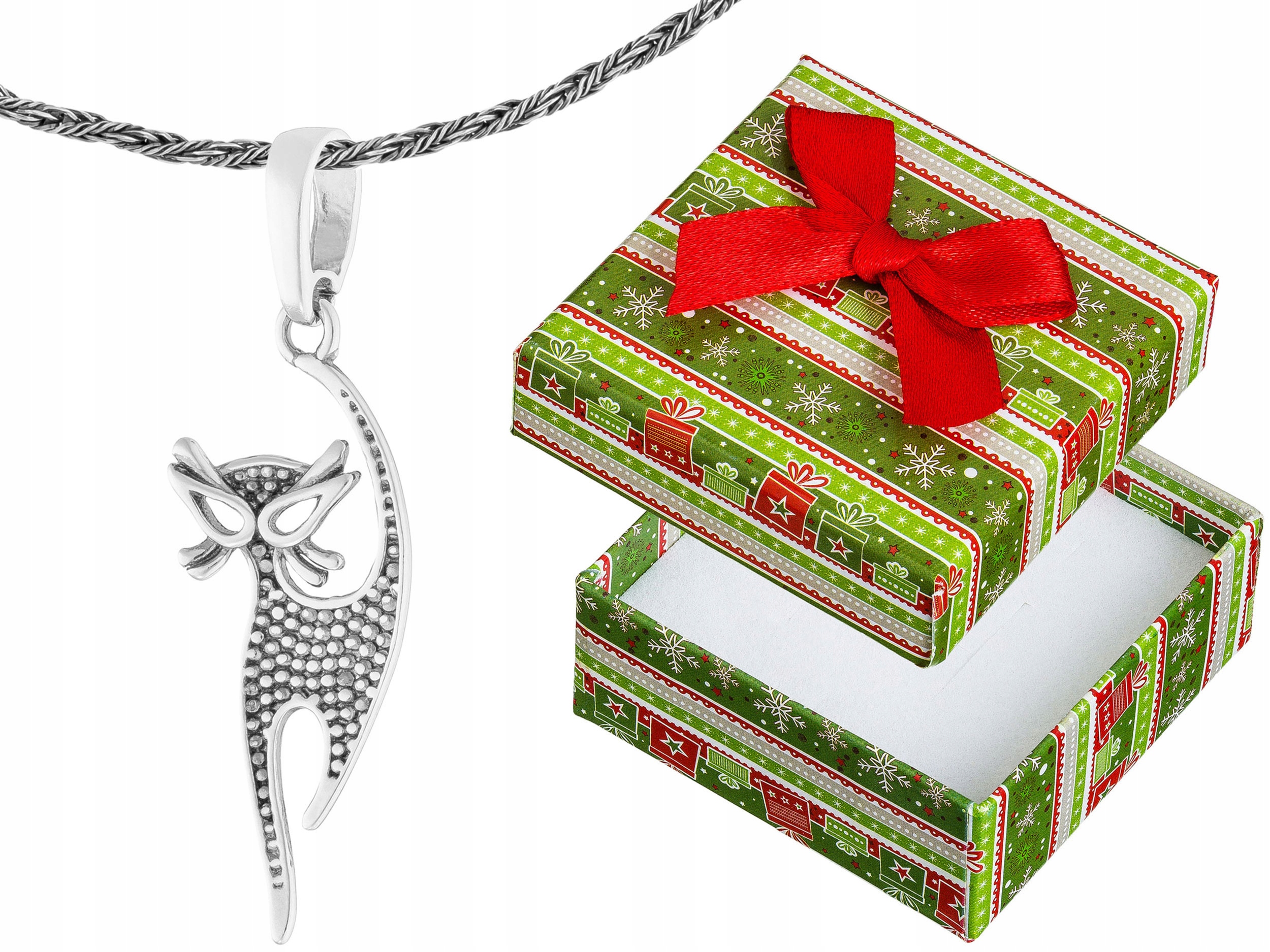 Krátký Stříbrný Dámský Náhrdelník s Kočkou Oxidovaný Koťátko Kotě Choker 32 cm