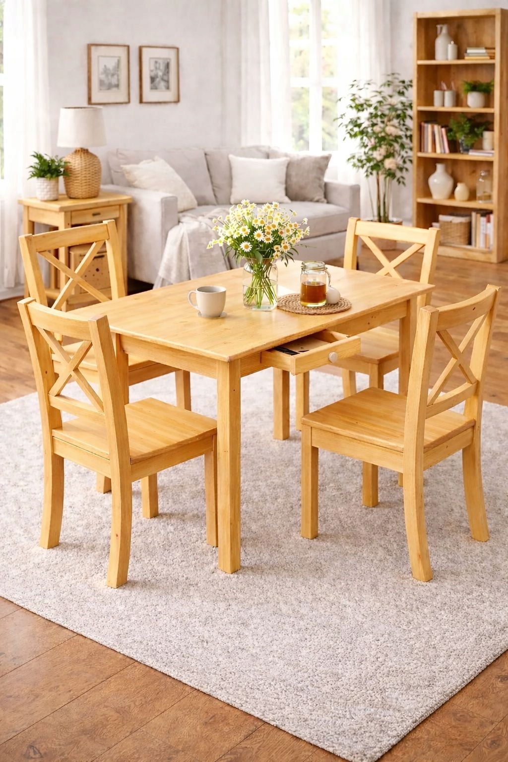 Dřevěný Borovicový Stůl 100x70 Šuplík Do Kuchyně Obývacího Pokoje Masivní Pevné Dřevo