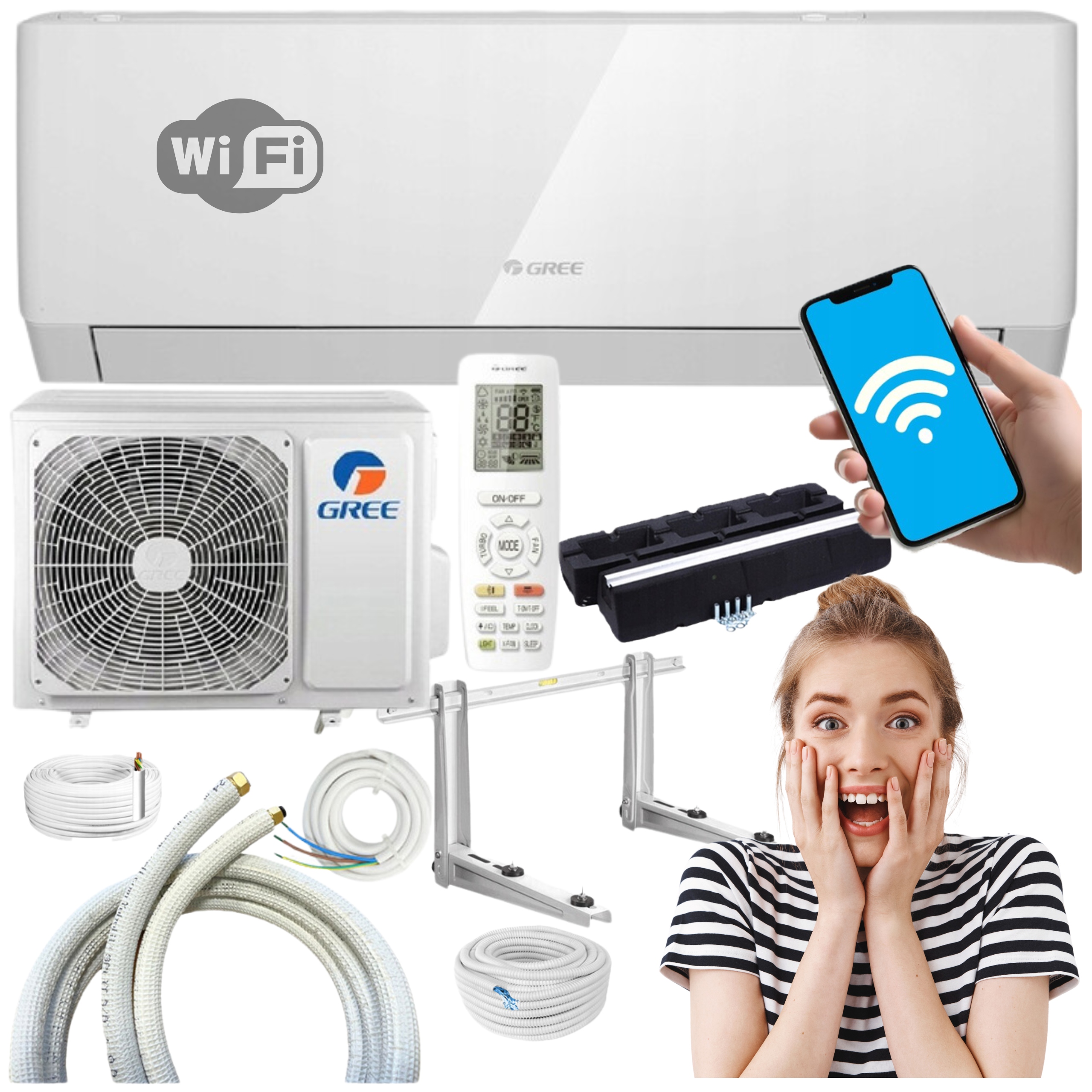 Klimatizácia na stenu Gree Pular 2,5 kW Wifi Samostatná Montážna Sada