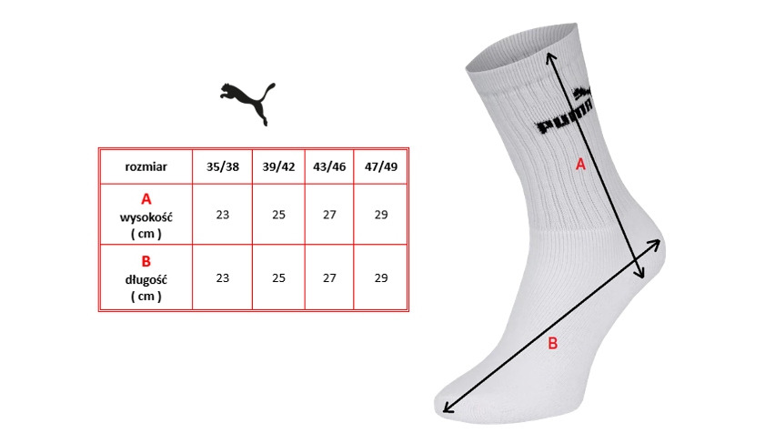 Puma skarpety długie 6 par 39/42 białe Rozmiar 39-42