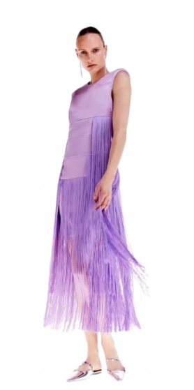 Karen Millen Fialová Šaty MIDI S Třásněmi 38 B1F