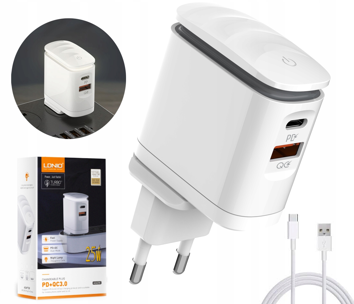 

Szybka Ładowarka Usb Zasilacz Lampka Led Qc Pd 25W