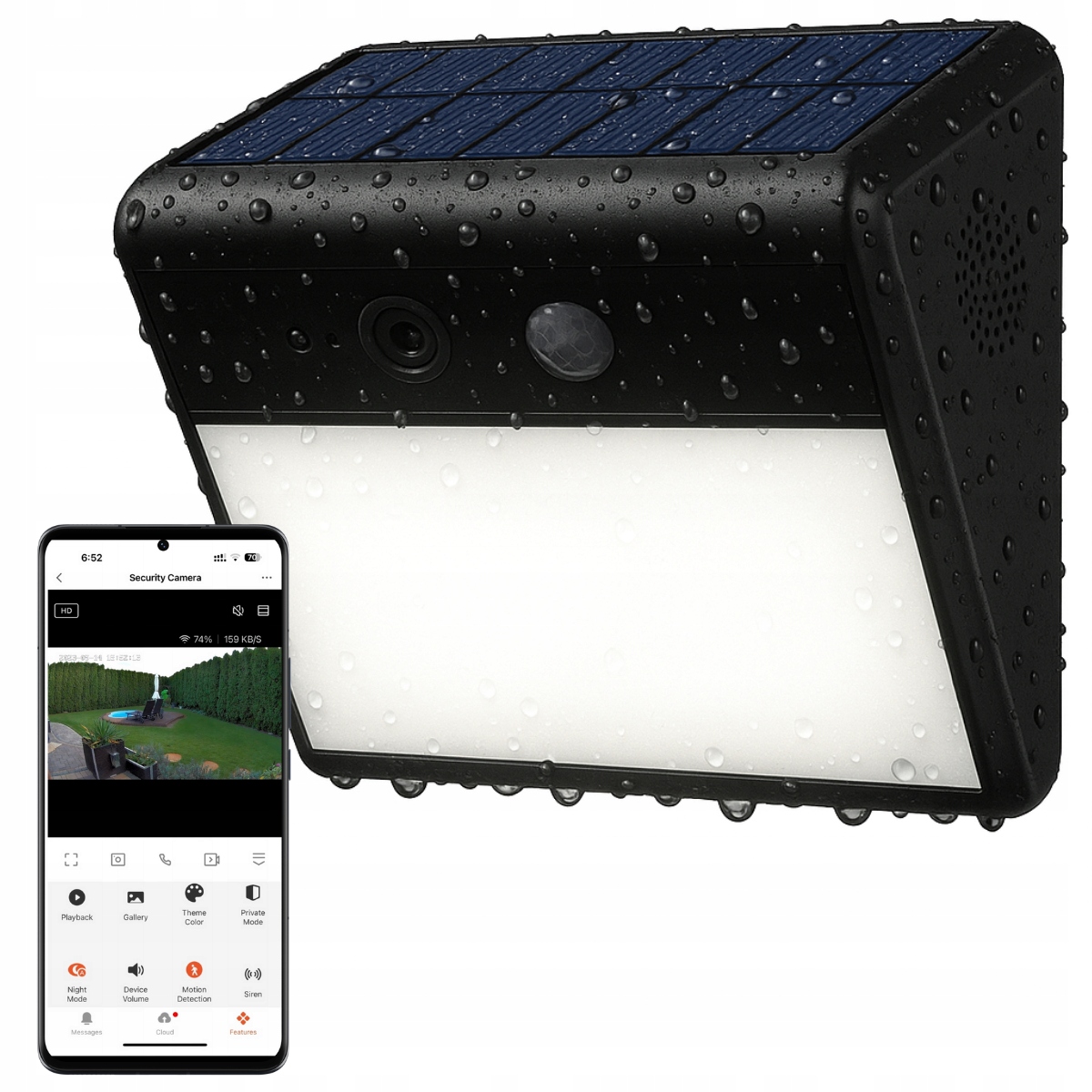 Venkovní kamera Wifi Solarna, výkonná Led lampa bez kabelů, pohybový detektor Woox