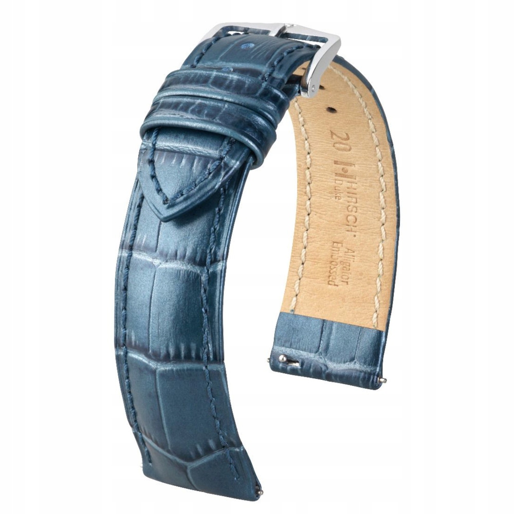 Modrý kožený opasek 18 mm Hirsch Duke Metallic 01027180-2-18 (M)