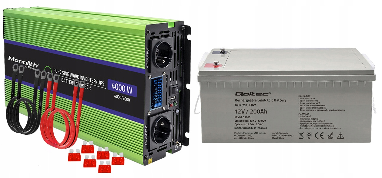 MOCNA PRZETWORNICA ZASILACZ AWARYJNY 2000W DC AC Z PROSTOWNIKIEM AGM 200AH