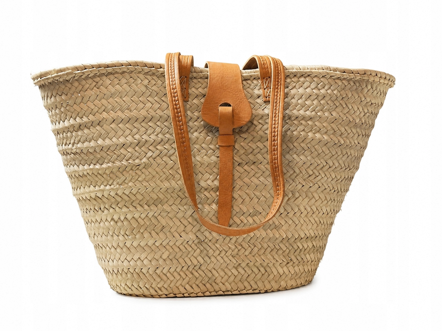 Koš shopper boho palma kůže karamel zapínání handmade Maroko