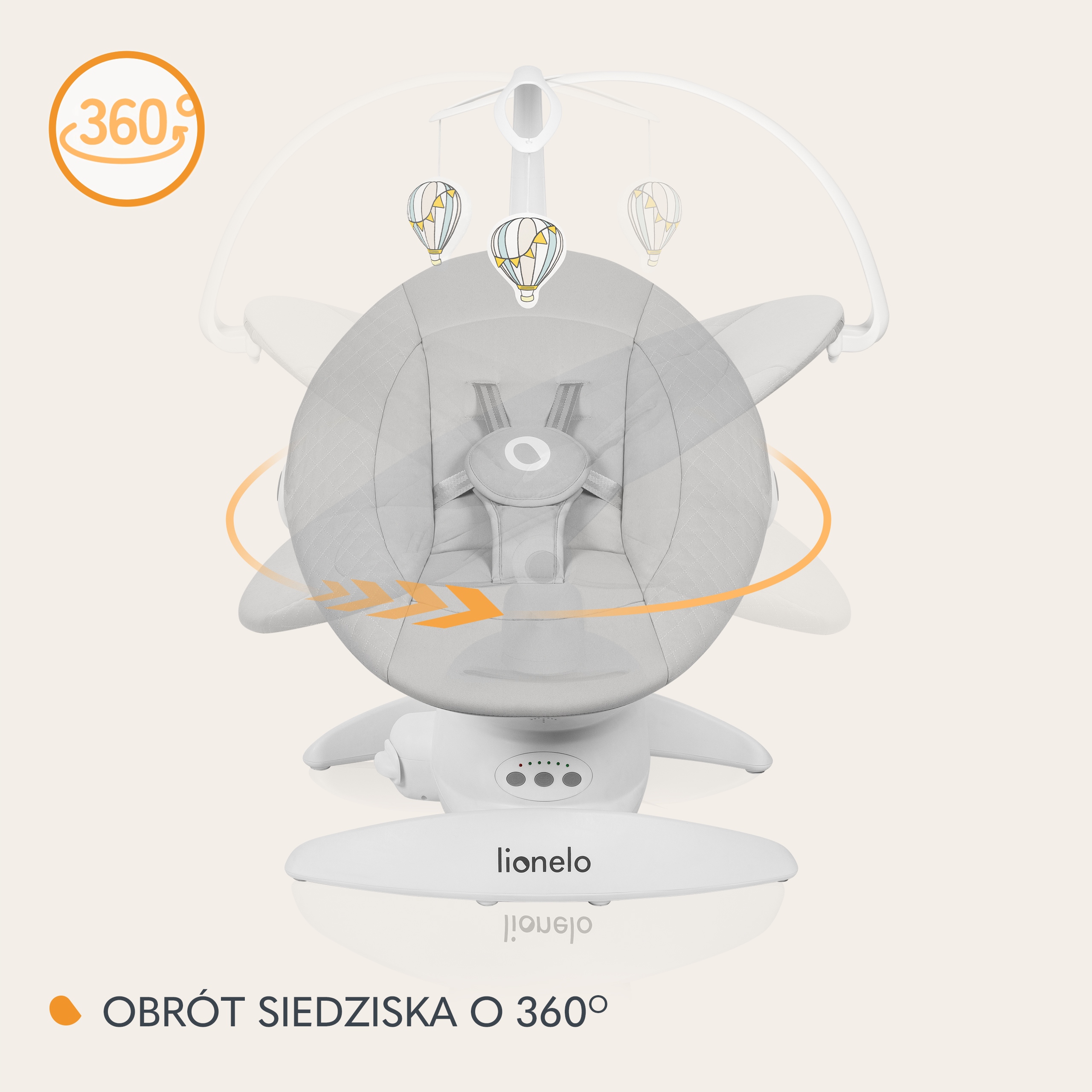 Elektrinė sūpuoklė, 360° sukimasis, valdymo pultas 0-9kg Lionelo Iris Brand Lionelo