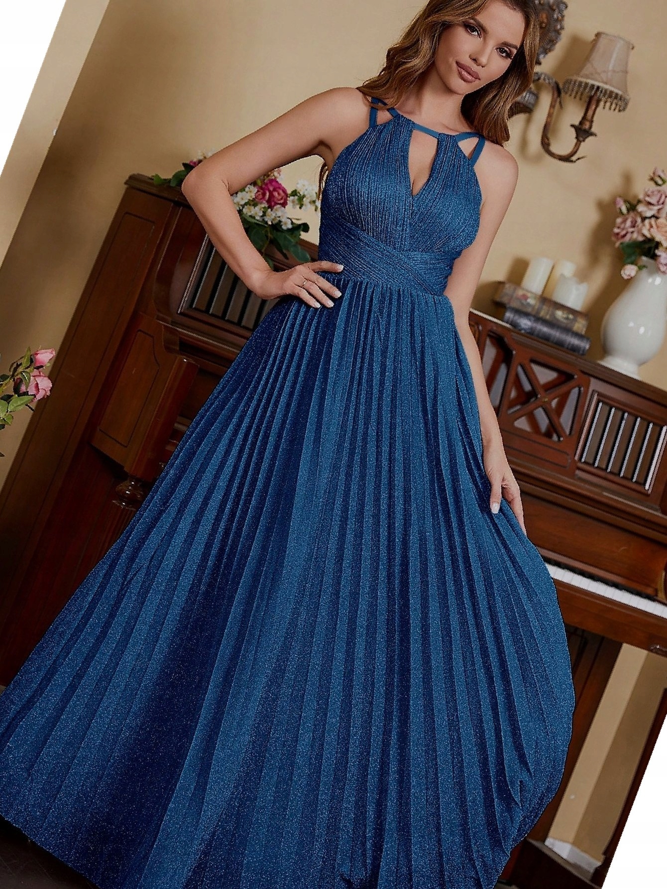 Šaty Párty Balová Modrá Plisovaná Lesklá XXL