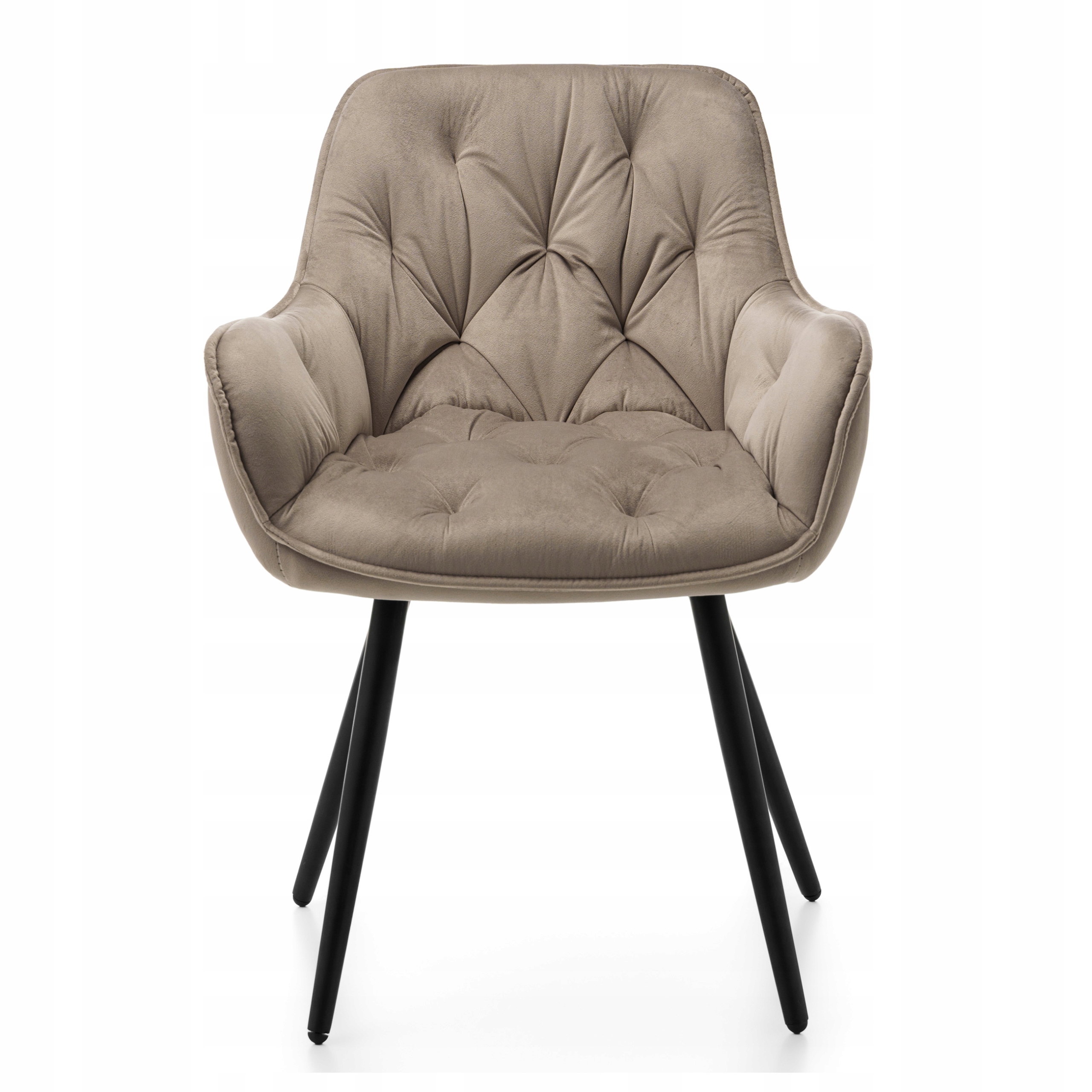 Krzesło Tapicerowane Pikowane Glamour Nowoczesne Welurowe Ciemnobeżowe