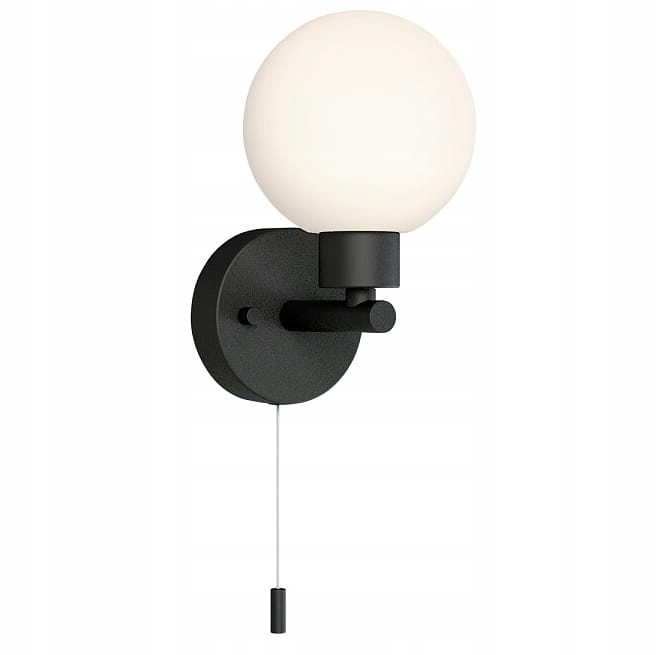 Nástěnná lampa černá skleněná bílá koule s vypínačem Nowodvorski