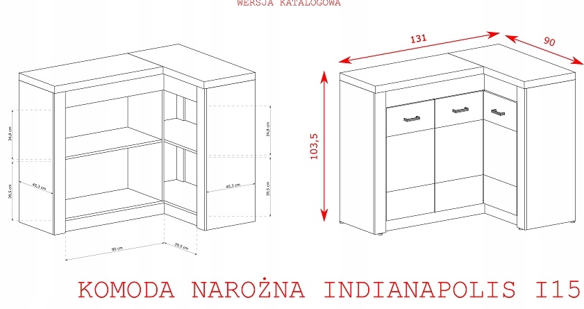 Komoda narożna INDIANAPOLIS I15-JESION JASNY KAT. Marka Klaudia Meble