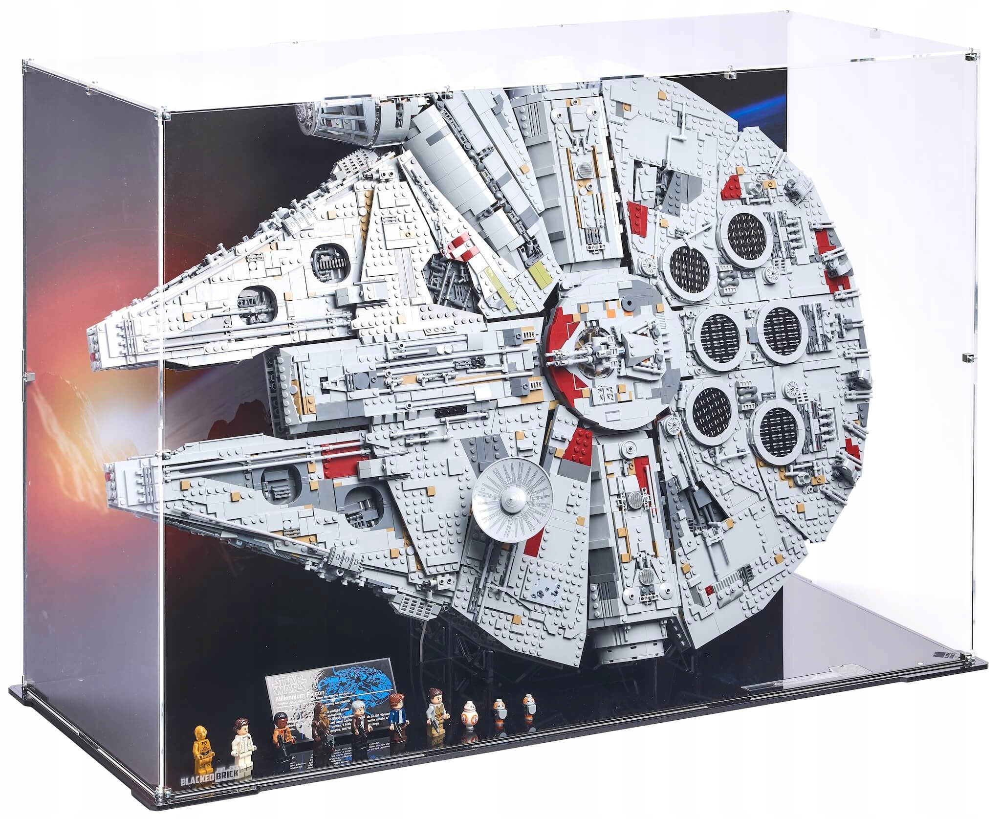 Stojaca vitrína s pozadím BlackedBrick pre Lego 75192 StarWars Sokol Millennium
