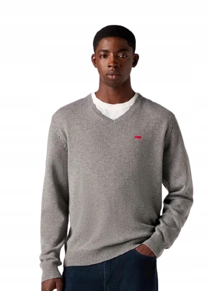Levis Šedý Pánský Vlněný Svetr S Výstřihem Do V S Logem XL Xqc
