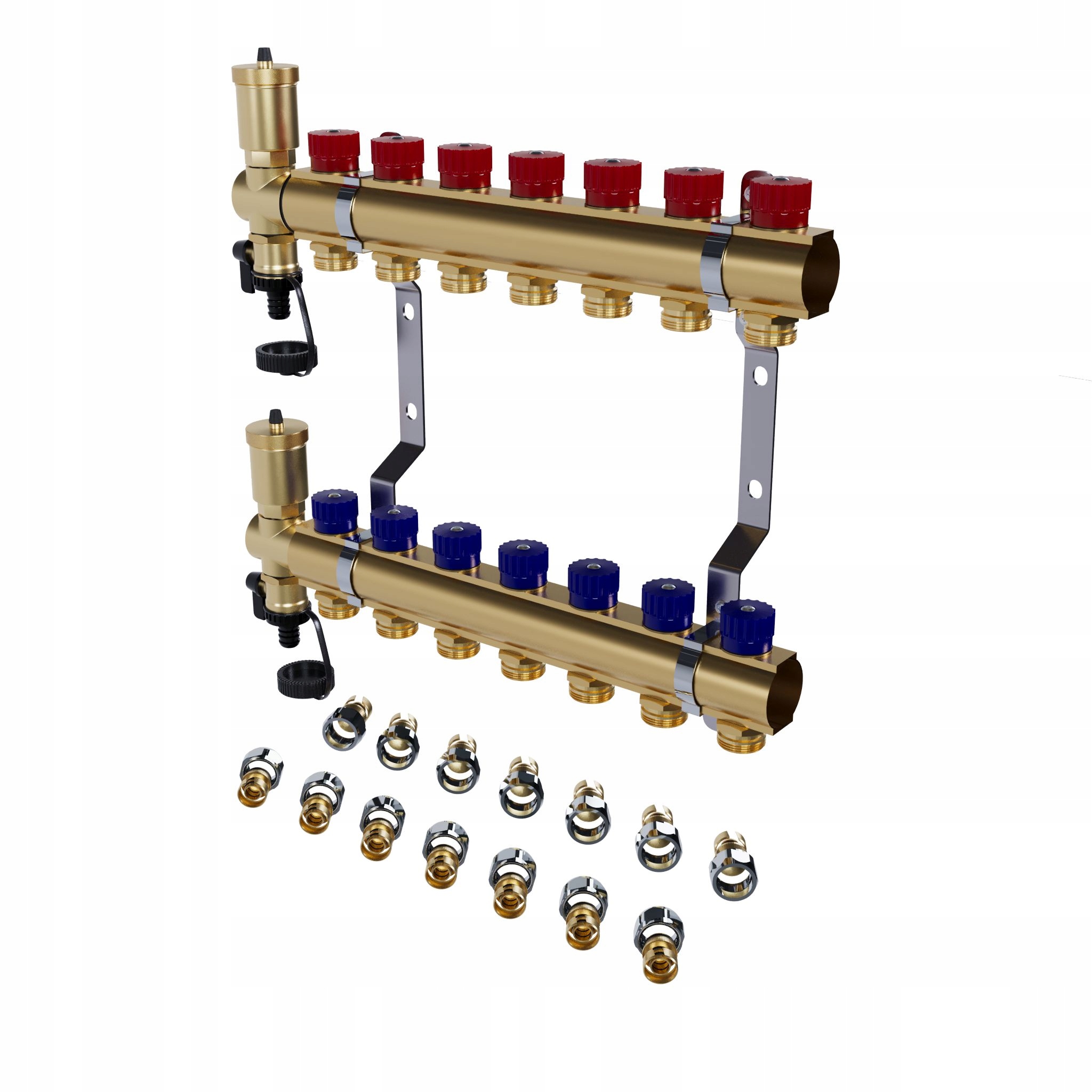 Mosazný 7-okruhový manuální radiátorový rozdělovač spojky Pex
